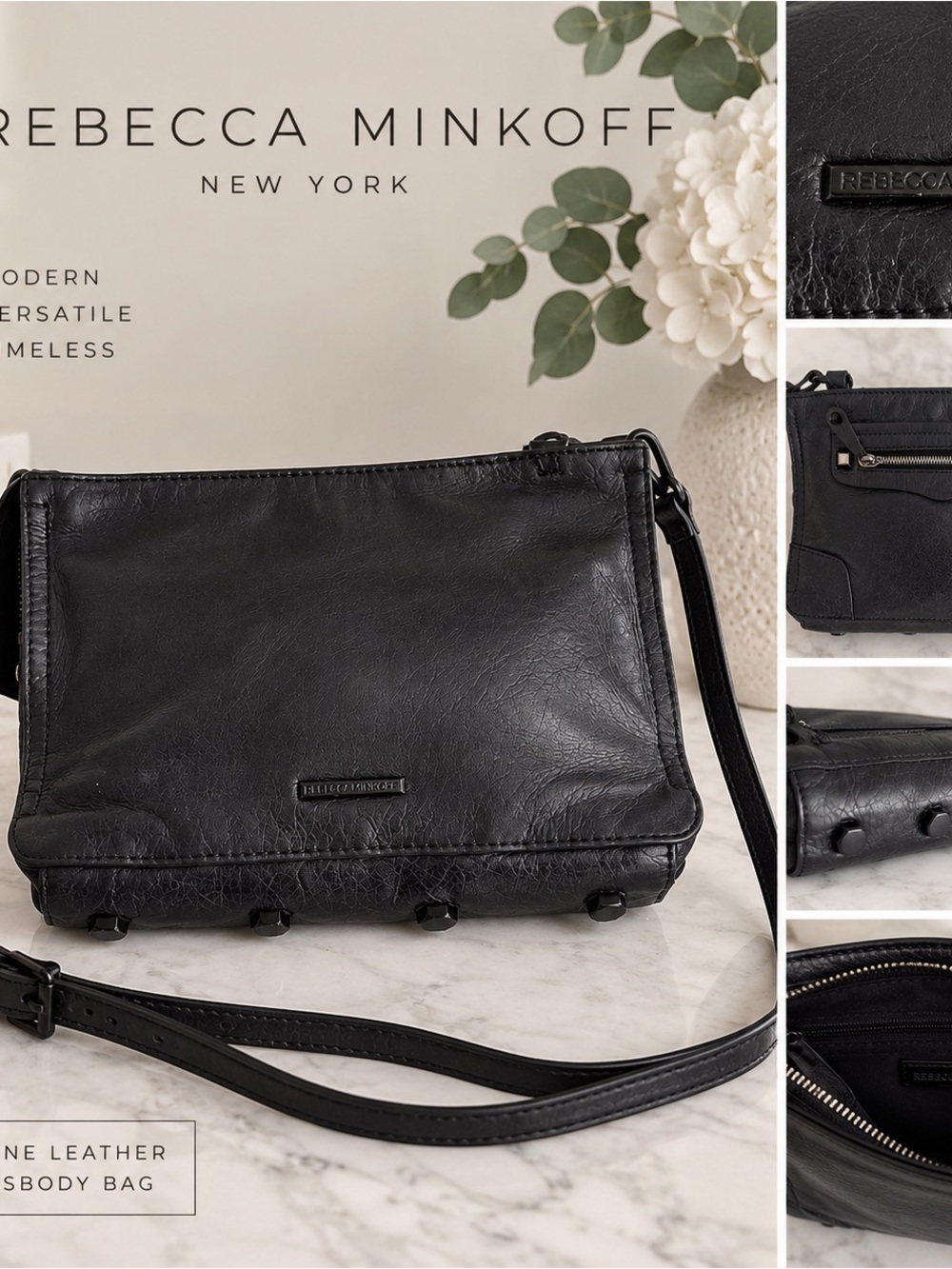 Rebecca Minkoff Black Genuine Leather Crossbody Bag Studded